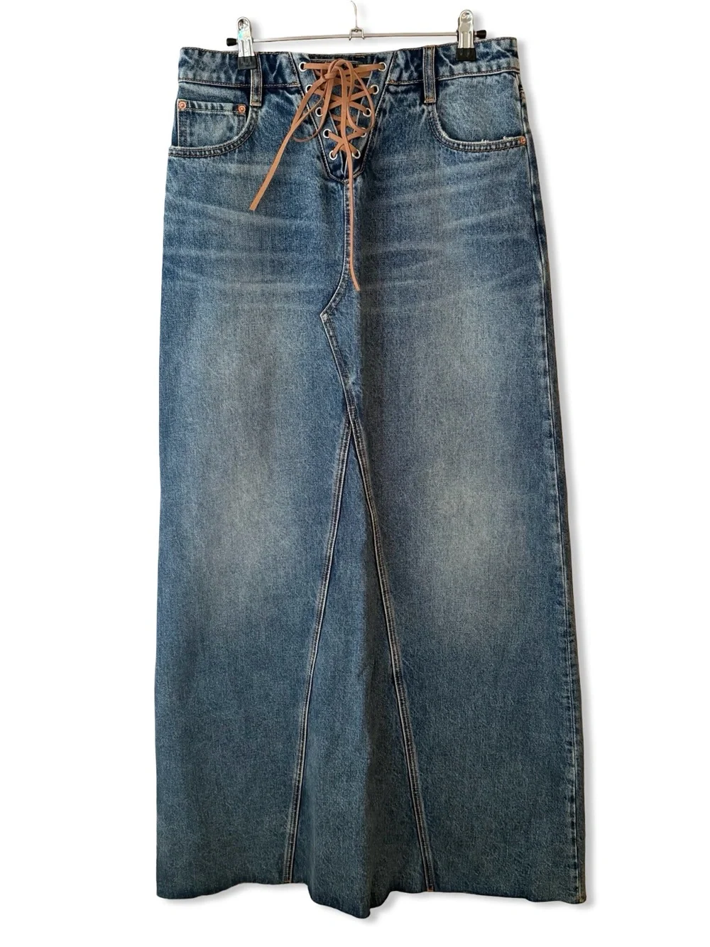 GRLFRND Indira Laced Maxi Skirt Nashville Denim Maxi blue Revolve NWT 27